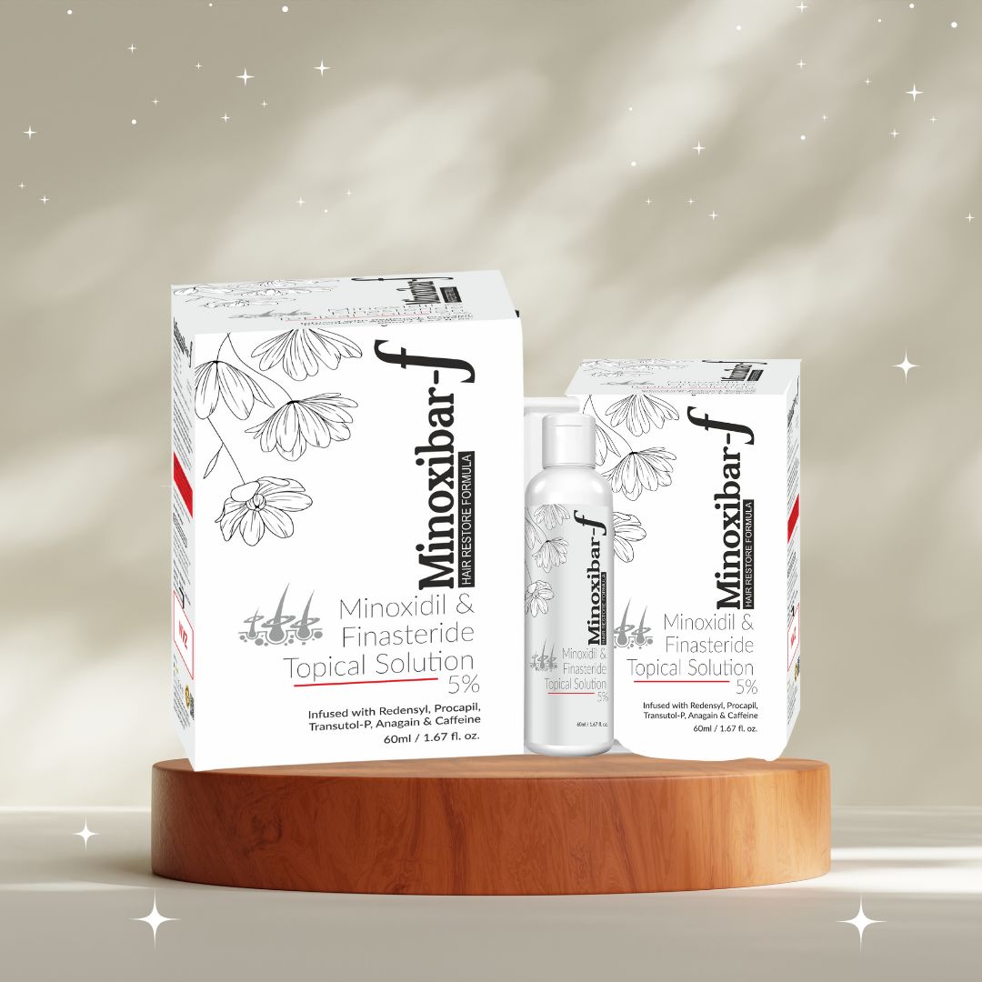 MINOXIBAR F HAIR LOTION   | MINOXIDIL 5.0% (ALCOHOL BASE) + FINASTERIDE | 60ML SHRINK SLIDER
